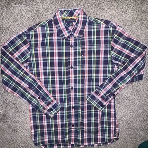 Tommy Hilfiger Boys Dress Shirt button collar plaid long sleeve large Size 12-14